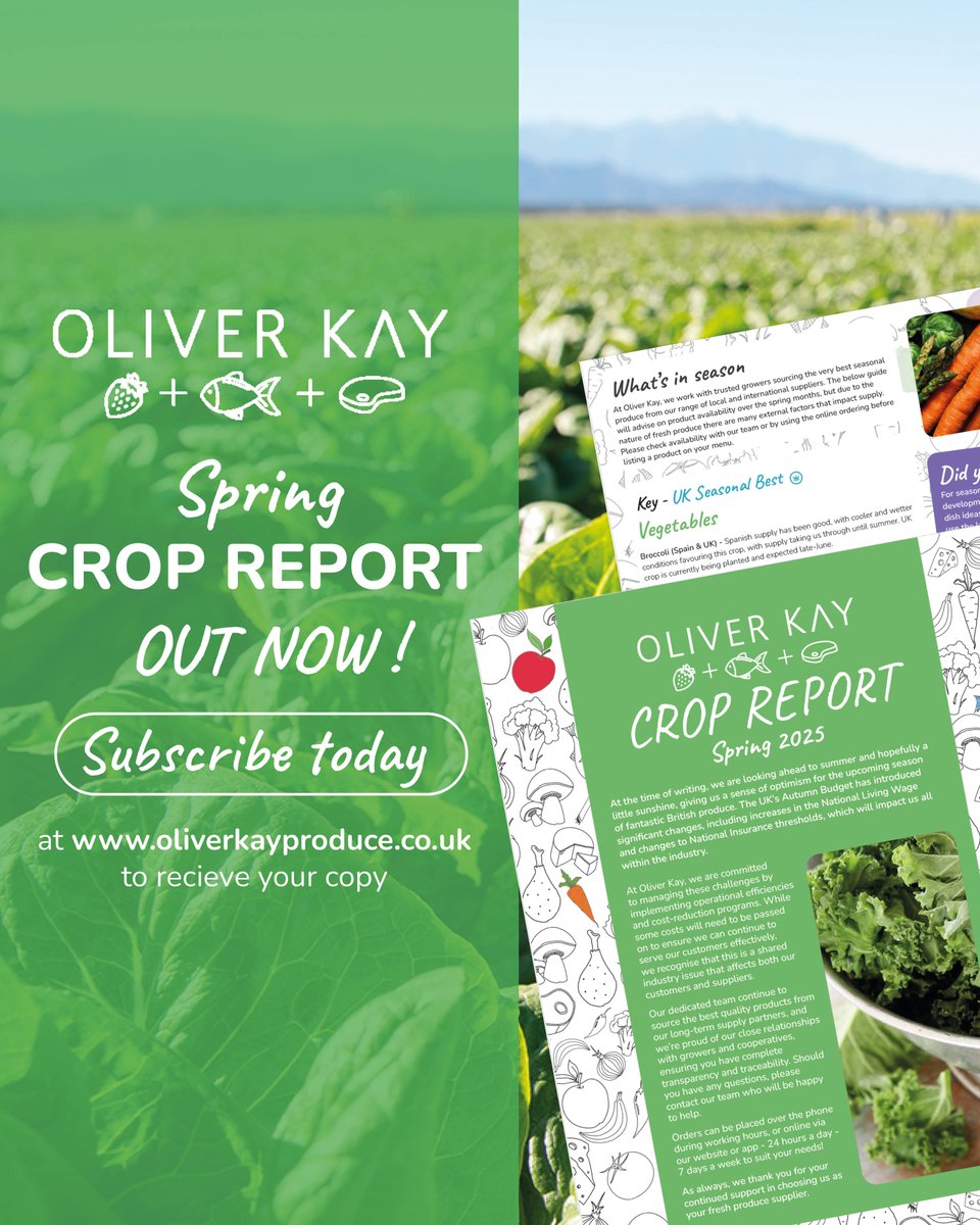 Oliver Kay's spring market report is now available 🥬 

Prepare for the months ahead by reading our Crop Report featuring our buyers’ recommendations, the best in-season produce perfectly suited for the spring months and more!

🔗: bit.ly/4kJH5XP