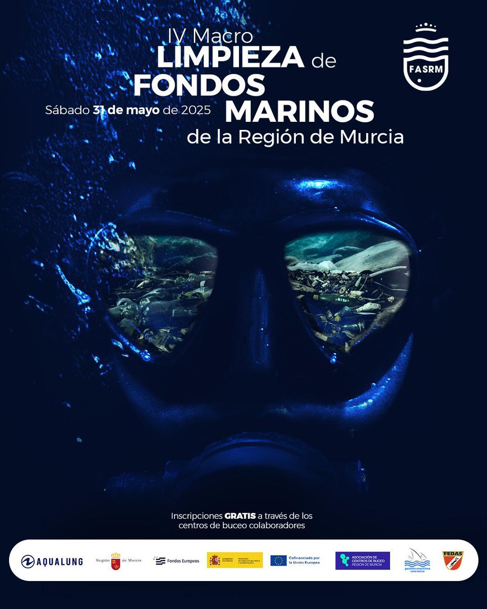 🤿 ¡Únete a la 4ª Macro Limpieza de Fondos Marinos de la Región de Murcia!

📅 Sábado 31 de mayo | 🎟️ Inscripción gratuita | 🔵 Plazas limitadas

1️⃣ Entra en  fasrm.com
2️⃣ Descarga el listado de centros colaboradores.
3️⃣ Contáctanos

#LimpiezaDeFondos #CostaCálida