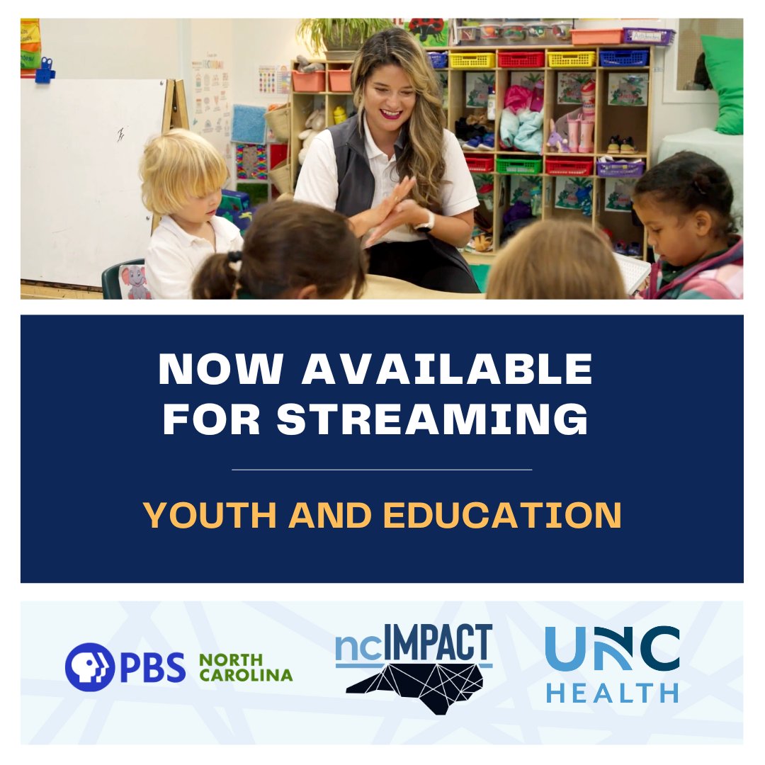ncIMPACTsog's tweet photo. The #ncIMPACT “Youth and Education” episode is now available for streaming on @MyPBSNC! 📺 📲

Learn about how leaders in Buncombe, Mecklenburg and Gaston counties are working to transforming their local communities. https://t.co/lh6bU0QTMa

#ncIMPACT #PBSNC #Youth #Education https://t.co/QYcw2HqaLp
