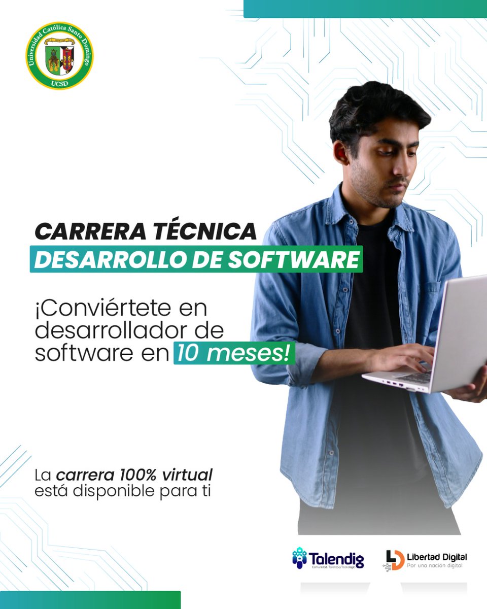 UCSD_RD's tweet image. 🚀 ¡Conviértete en desarrollador de software!
💻 Carrera técnica 100% virtual en @UCSDRDOFICIAL junto a @LibertadDigiRD y @TalendigRD.
📢 Webinar: 21 de marzo, 7 p.m.
🔗 Inscríbete ahora.
#DesarrolloDeSoftware #AprendeAProgramar #UCSD #FuturoDigital
