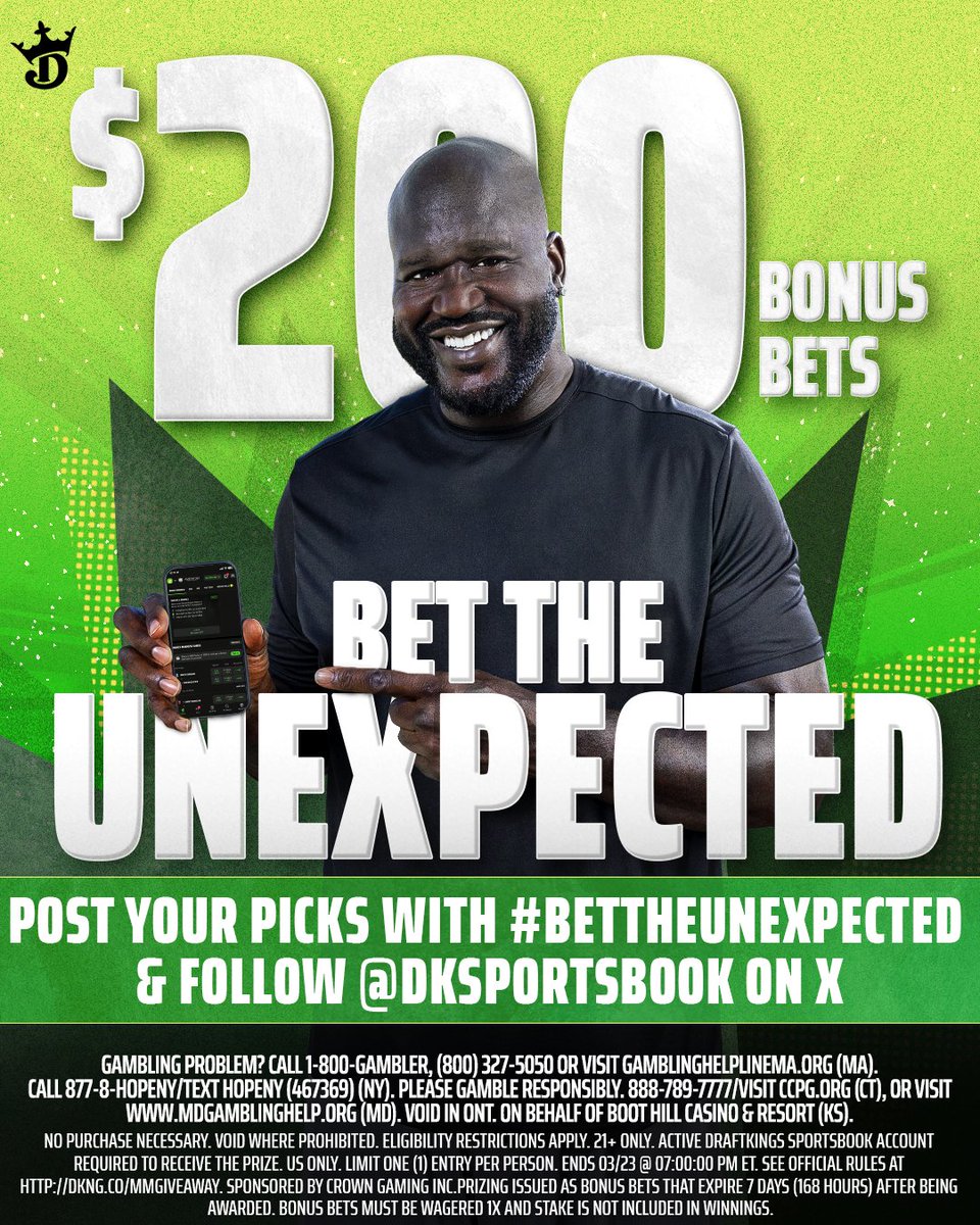 DraftKings (@draftkings) on Twitter photo DAY 2 LOADING... The Madness continues and so does #BetTheUnexpected. Enter for a chance to win a $200 Bonus Bet! π
1. Post your picks with #BetTheUnexpected
2. Follow <a href="/DKSportsbook/">DraftKings Sportsbook</a>
50 Winners a day | $200 Bonus Bet | Ends Sunday | dkng.co/MMGiveaway DAY 2 LOADING... The Madness continues and so does #BetTheUnexpected. Enter for a chance to win a $200 Bonus Bet! π
1. Post your picks with #BetTheUnexpected
2. Follow <a href="/DKSportsbook/">DraftKings Sportsbook</a>
50 Winners a day | $200 Bonus Bet | Ends Sunday | dkng.co/MMGiveaway