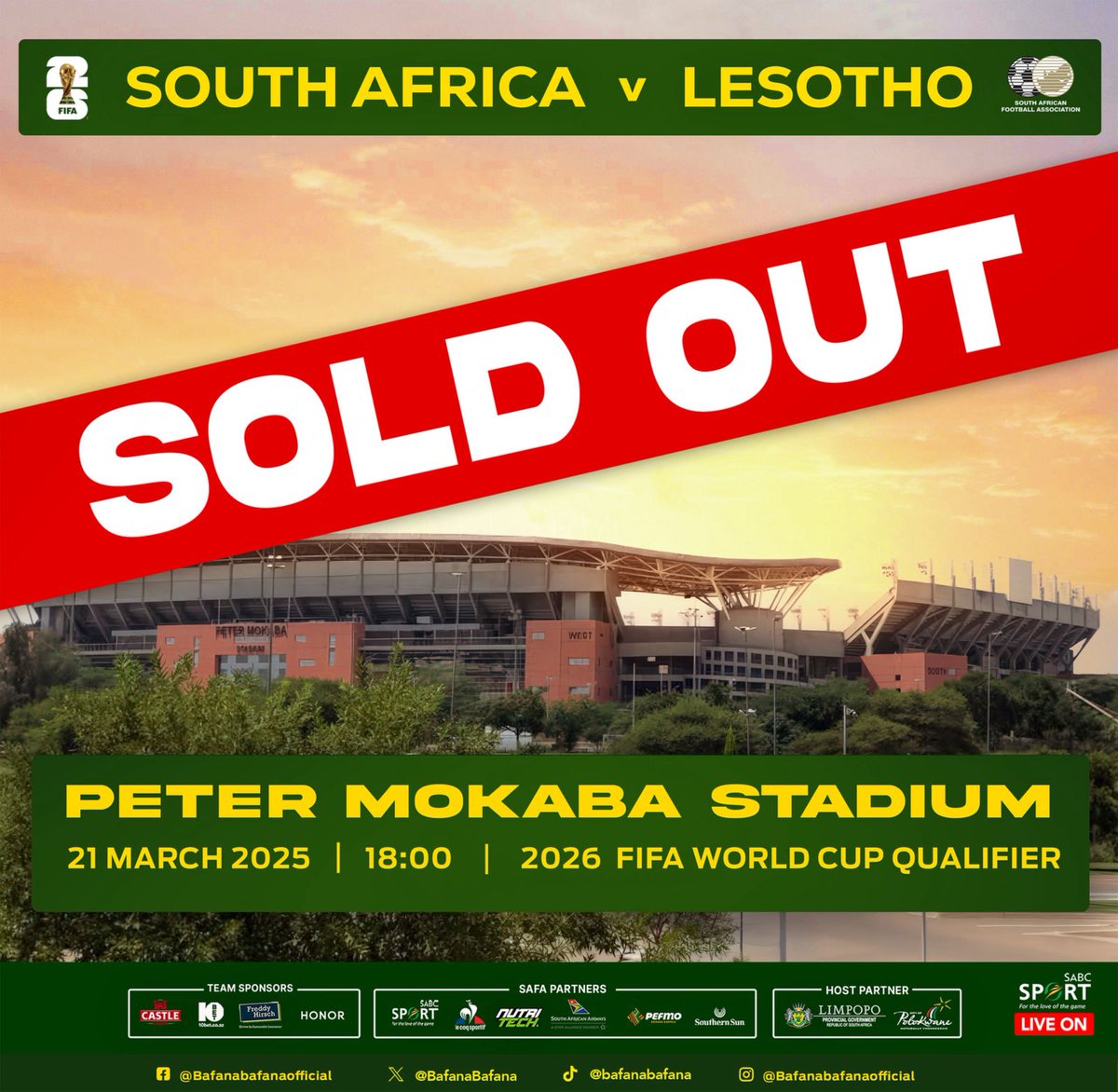 And we are officially sold out at Peter Mokaba Stadium.....

#BafanaPride
<a href="/SABC_Sport/">SABC Sport</a>