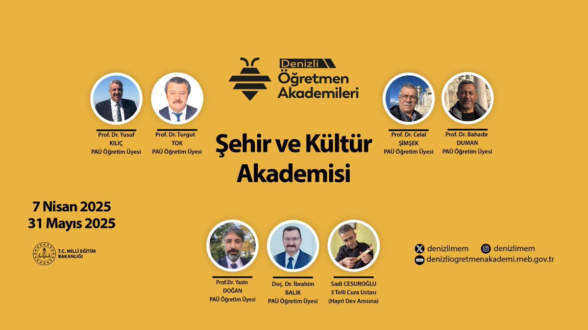 denizlimem's tweet photo. 📢Denizli Öğretmen Akademileri 2024-2025 Eğitim-Öğretim Yılı 2. Dönem Başvuruları Başladı.

Denizli Öğretmen Akademileri, alanında uzman kişilerle bir araya gelerek öğretmenlerimize ilham vermeye 2. dönem de devam ediyor.

8 hafta sürecek bu yolculukta öğretmenlerimiz, mesleki gelişim fırsatlarını değerlendirmenin yanında şehrimizin kültürel zenginliğine de dokunacaktır.

Denizli İl Milli Eğitim Müdürlüğü olarak, öğretmenlerimizle; "Edebiyat", "Şehir ve Kültür", "Müzik" ve "Biyografi" akademilerinde buluşmayı heyecanla bekliyoruz.

Başvurular:
🔗https://t.co/SRSzoKdsQN

Başvuru tarihleri:
📅21-26 Mart 2025

#DenizliÖğretmenAkademileri

@tcmeb 
@Yusuf__Tekin 
@farukyelkenci 
@emre_caliskan
