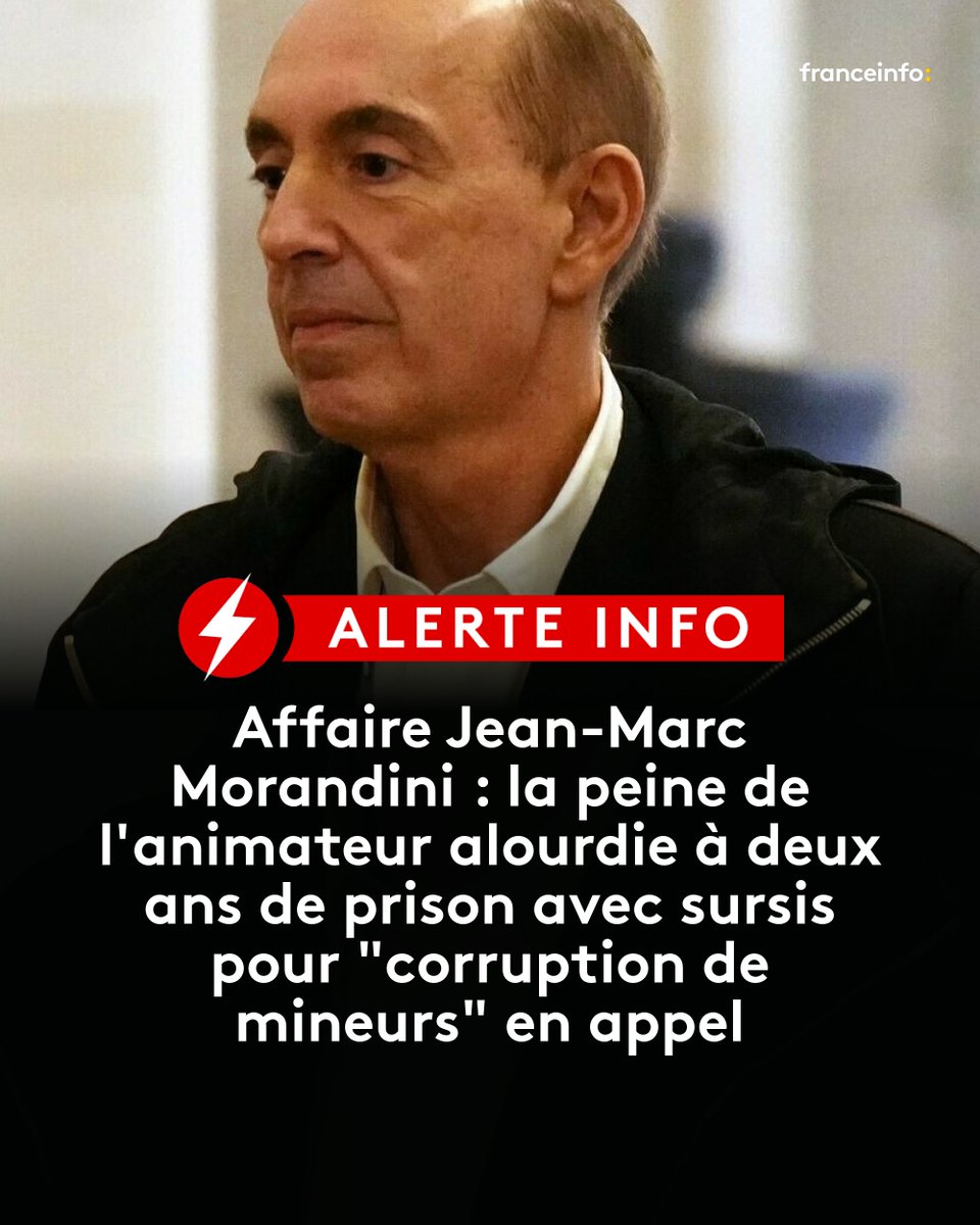 franceinfo's tweet image. ⚡ ALERTE INFO :

La cour d'appel de Paris a en outre prononcé contre lui une amende de 20 000 euros, une interdiction définitive d'exercer une profession en contact avec des mineurs et confirmé son inscription au fichier des auteurs d'infractions sexuelle.

➡️…