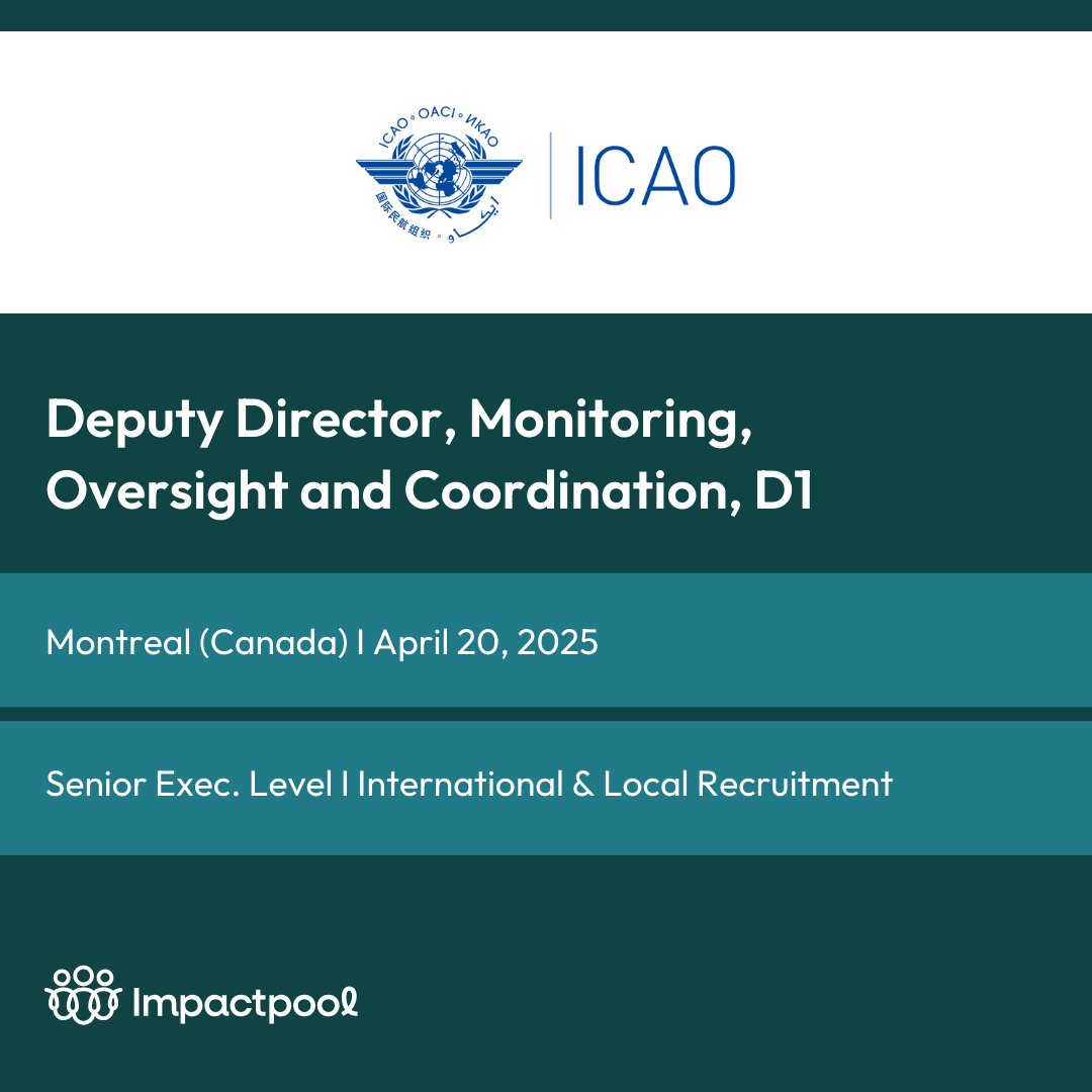 Explore two new Deputy Director positions at ICAO!

Deputy Director, Aviation Security, Cybersecurity and Facilitation, D1
Apply🔗bit.ly/4iM8Ltj

Deputy Director, Monitoring, Oversight and Coordination, D1
Apply🔗 bit.ly/4iLOeFf