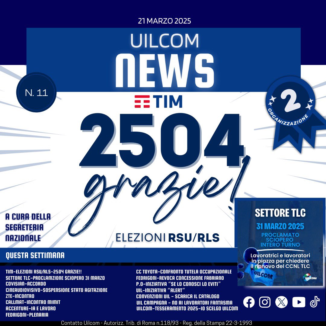📣È online il XI numero di UILCOM NEWS a cura della Segreteria Nazionale
1️⃣1️⃣ – 2️⃣0️⃣2️⃣5️⃣

uilcom.it/wp-content/upl…