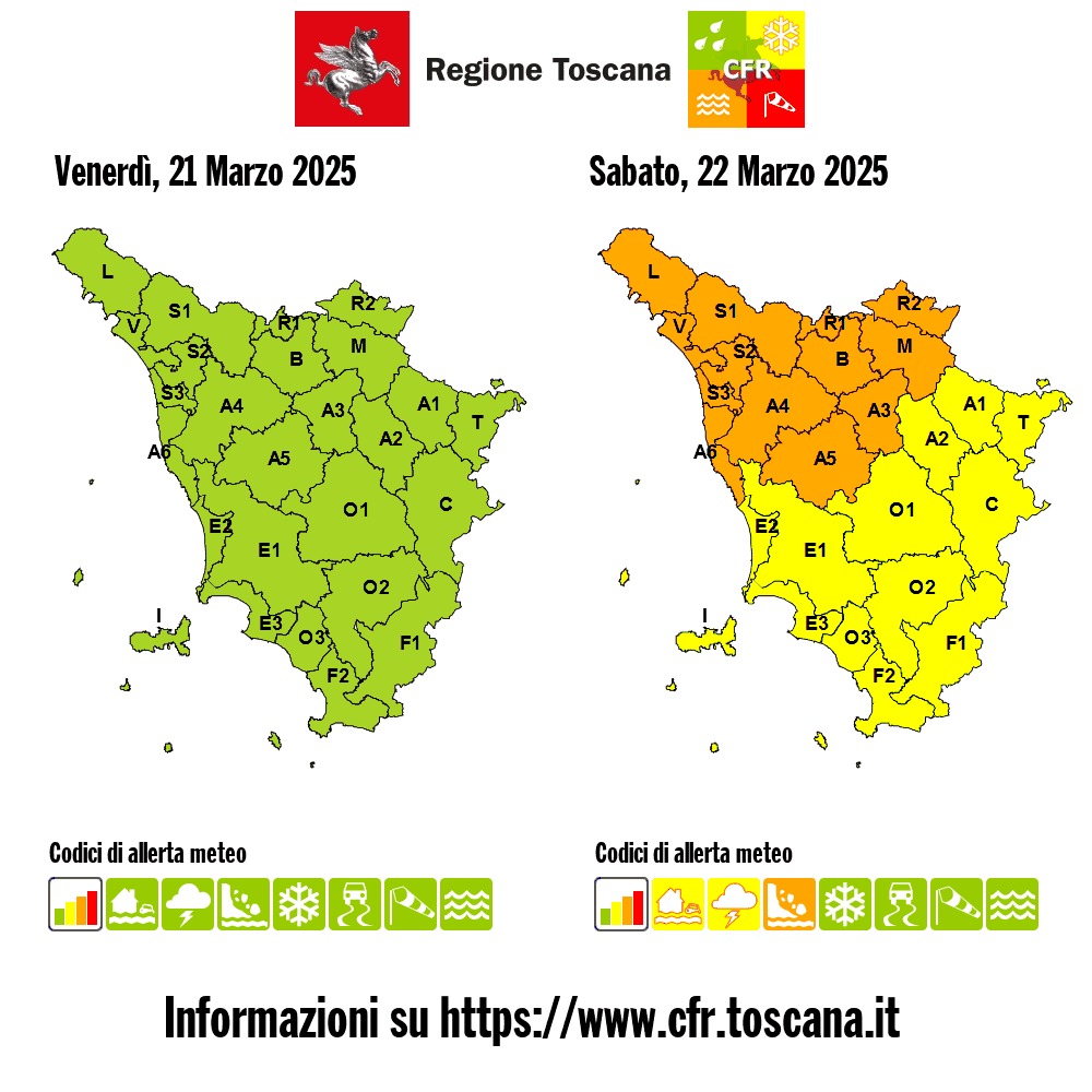 🟠🟡 #AllertaMeteoTOS

⏰ 00:00-23:59 #Sabato #22marzo

💧 ARANCIONE Rischio IDROGEOLOGICO-IDRAULICO Reticolo Minore (Allagamenti e Frane)
⚡️ GIALLO Rischio TEMPORALI FORTI
🌊 GIALLO Rischio IDRAULICO Reticolo Principale (alluvioni)

#PCSesto #ProtezioneCivile #SestoFiorentino