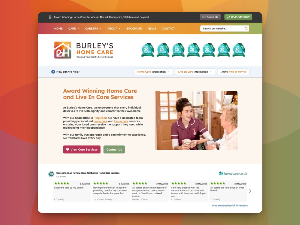 MagicalDesignUK's tweet photo. We’ve been working closely with Burley’s Home Care to design and develop a bespoke WordPress website for them. This has been created around their new logo and branding that we completed for them last year. 

Link: https://t.co/cA5F6L1S8J https://t.co/3aI6PCEkip