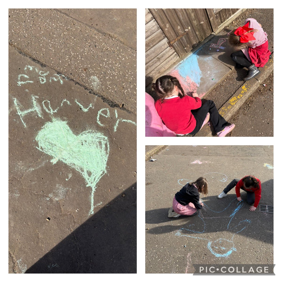 missallanhps's tweet photo. We loved using the chalks to draw outside yesterday ☀️ @MrsAdamsonHPS https://t.co/RgWplFMBAM