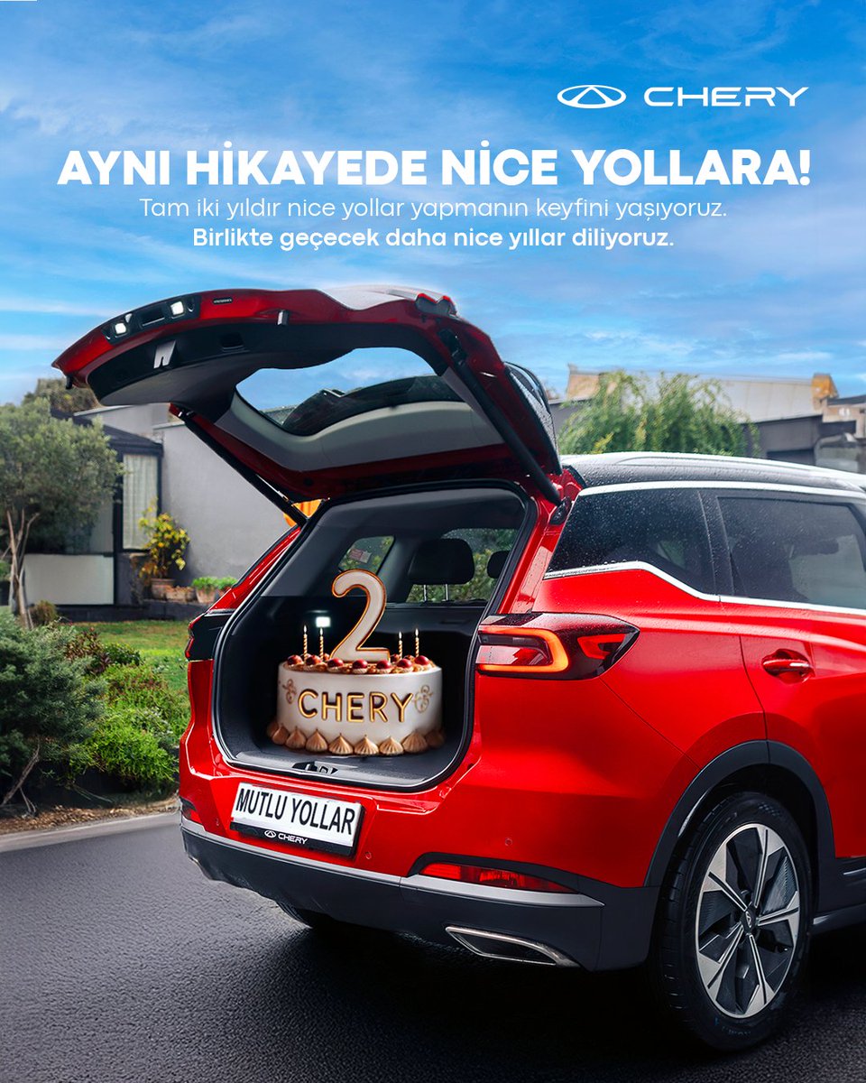 CheryTurkiye1's tweet photo. Chery Türkiye olarak, sizinle birlikte çıktığımız yolculuğun ikinci yılını kutluyoruz! 🎂🎉 Ayrıcalıklar ve benzersiz deneyimler sunmak için sürekli çalışıyor ve gelişiyoruz.
#Chery #CheryTurkiye #İkinciYıl #NiceYollara #WCWL #WCWLturkiye #CheryWithLove https://t.co/O9A3ZAVg8u