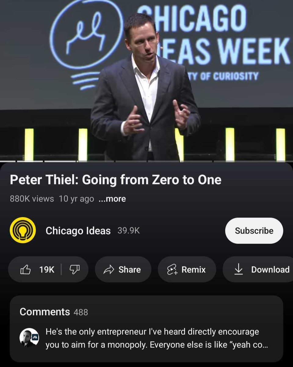 aaditsh's tweet photo. Peter Thiel literally breaks down how to build monopoly-style businesses https://t.co/buDN4MryFh