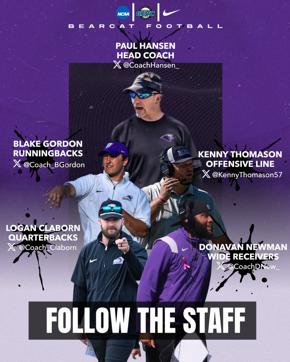 SBU Football (@sbu_football) on Twitter photo ‼️Follow the Offensive Staff‼️
Coach Hansen ➡️ <a href="/CoachHansen_/">Paul Hansen</a>
Coach Thomason ➡️ <a href="/KennyThomason57/">Kenny Thomason</a>
Coach Gordon ➡️ <a href="/Coach_BGordon/">Coach Gordon</a>
Coach Newman ➡️ <a href="/CoachDNew_/">Donavan Newman III</a>
Coach Claborn ➡️ <a href="/Coach_Claborn/">Coach Logan Claborn</a>
#RollCats | #EarnedNotGiven ‼️Follow the Offensive Staff‼️
Coach Hansen ➡️ <a href="/CoachHansen_/">Paul Hansen</a>
Coach Thomason ➡️ <a href="/KennyThomason57/">Kenny Thomason</a>
Coach Gordon ➡️ <a href="/Coach_BGordon/">Coach Gordon</a>
Coach Newman ➡️ <a href="/CoachDNew_/">Donavan Newman III</a>
Coach Claborn ➡️ <a href="/Coach_Claborn/">Coach Logan Claborn</a>
#RollCats | #EarnedNotGiven