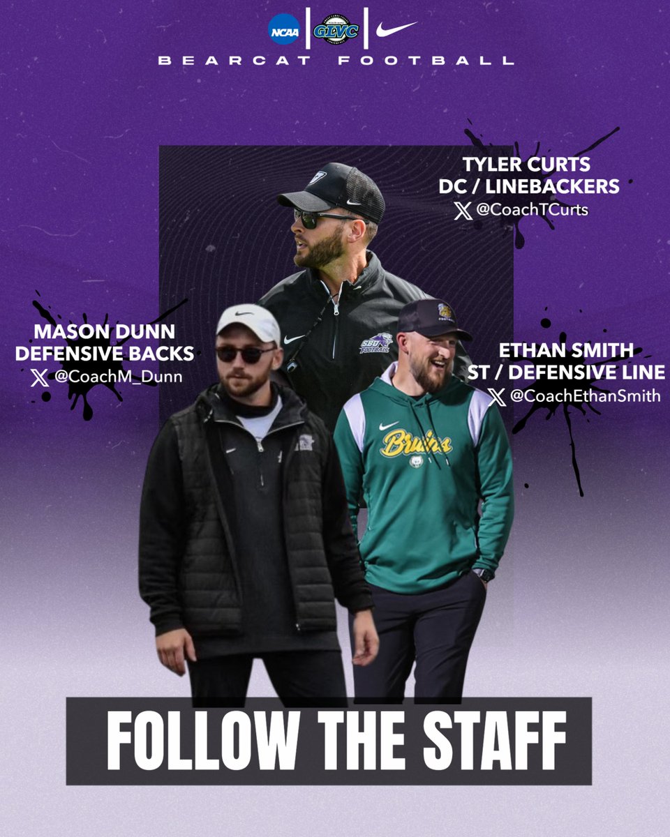 SBU Football (@sbu_football) on Twitter photo ‼️Follow the Defensive Staff‼️
Coach Curts ➡️ <a href="/CoachTCurts/">Coach Curts</a>
Coach Dunn ➡️ <a href="/CoachM_Dunn/">Coach Mason Dunn</a>
Coach Ethan ➡️ <a href="/CoachEthanSmith/">Ethan Smith</a>
#RollCats | #EarnedNotGiven ‼️Follow the Defensive Staff‼️
Coach Curts ➡️ <a href="/CoachTCurts/">Coach Curts</a>
Coach Dunn ➡️ <a href="/CoachM_Dunn/">Coach Mason Dunn</a>
Coach Ethan ➡️ <a href="/CoachEthanSmith/">Ethan Smith</a>
#RollCats | #EarnedNotGiven