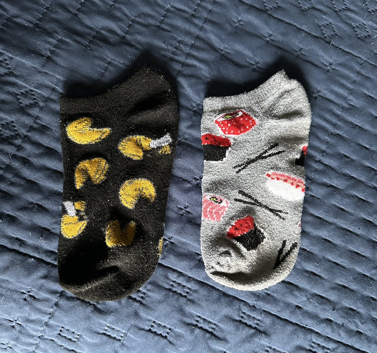 LionAndDragon64's tweet photo. Sporting some Chinese food-inspired mismatched socks for #WorldDownSyndromeDay https://t.co/XTW4wHDUML
