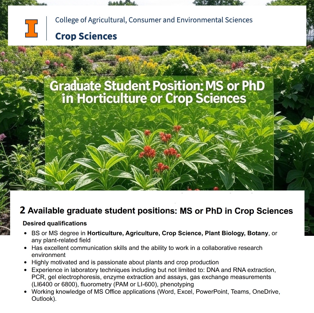 📌 2 Two Graduate Student Positions in Horticulture or Crop Sciences at University of Illinois Urbana, United States 🇺🇸, See details at: agristok.net/2025/03/21/2-t… via <a href="/agristok/">Agristok</a>