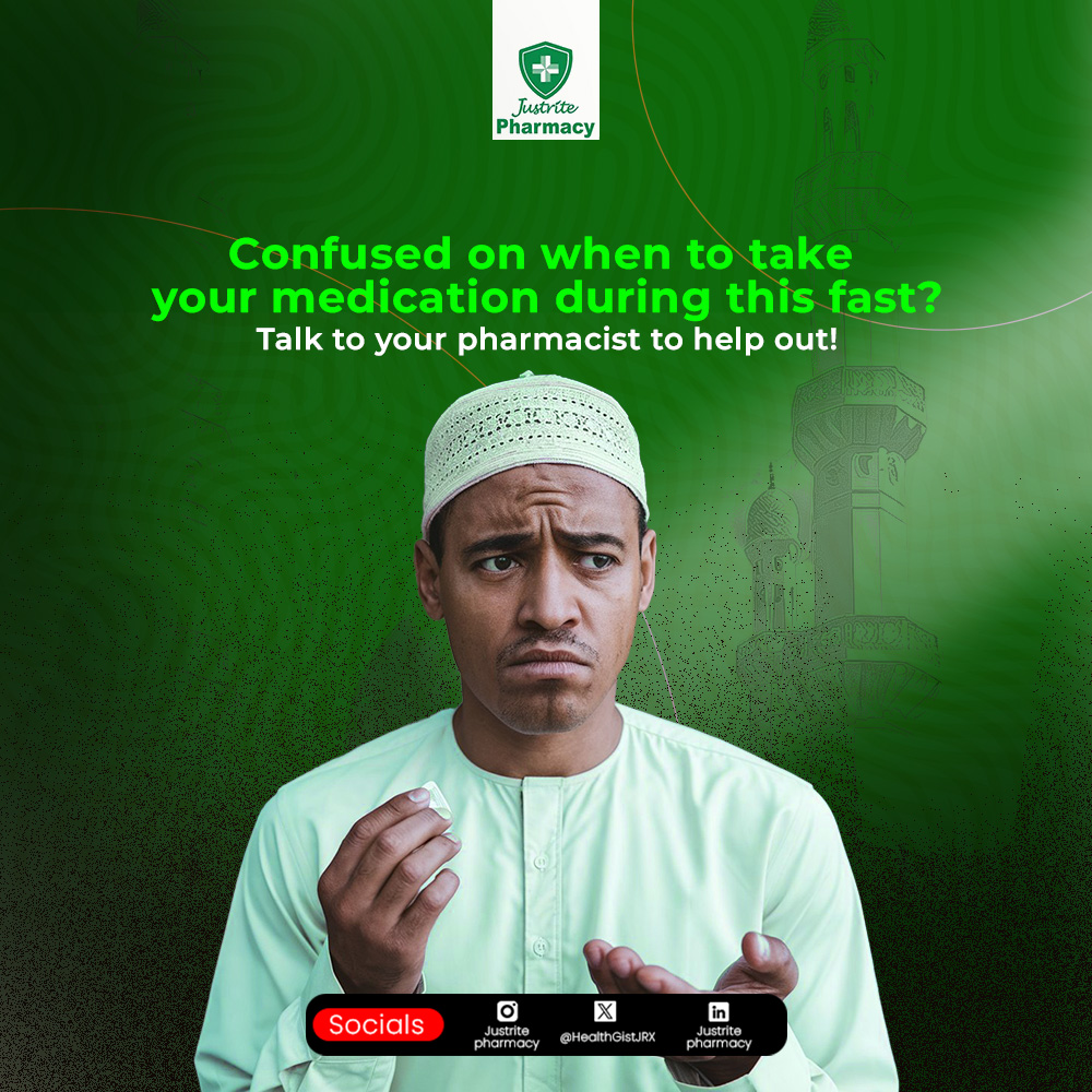 HealthGistJRX's tweet photo. Twitter Caption: Fasting but unsure when to take your medication? 
 Don’t risk your health. Talk to your pharmacist for expert guidance on safe medication timing during fasting. Stay healthy, stay informed!   #PharmacyCare

(Adeleke University Nnamadi Kalu) https://t.co/s43uNQUXq7