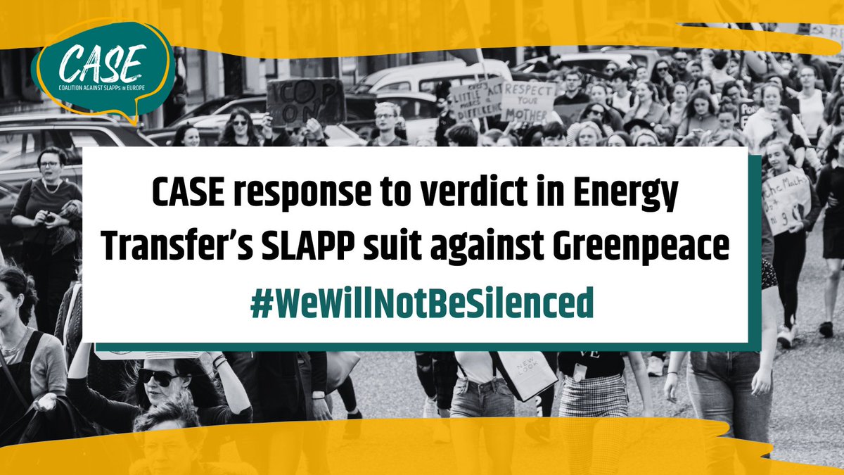 📢 "The Energy Transfer case against <a href="/Greenpeace/">Greenpeace International</a> is among the most absurd, shameless, and transparently abusive SLAPPs we have encountered."

👀 Read the <a href="/CASECoalition/">The CASE</a>'s response to the verdict in Energy Transfer’s SLAPP suit against Greenpeace 👉 the-case.eu/latest/case-re…