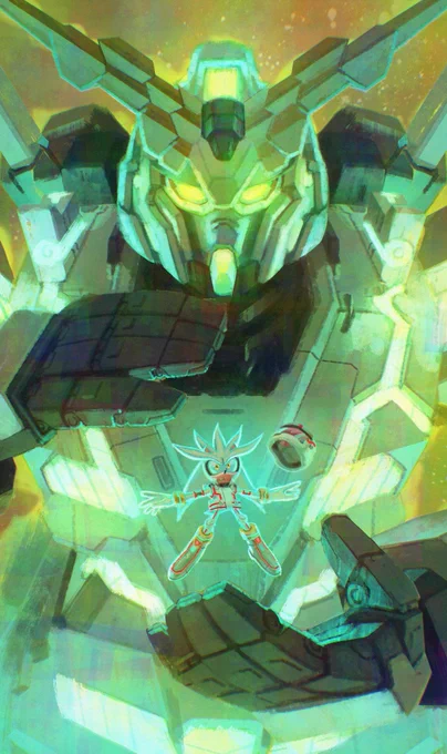 UXO RX-0 but in comic cover format... If it there was one (Bandai lock in for a Gundam x Sonic collab)