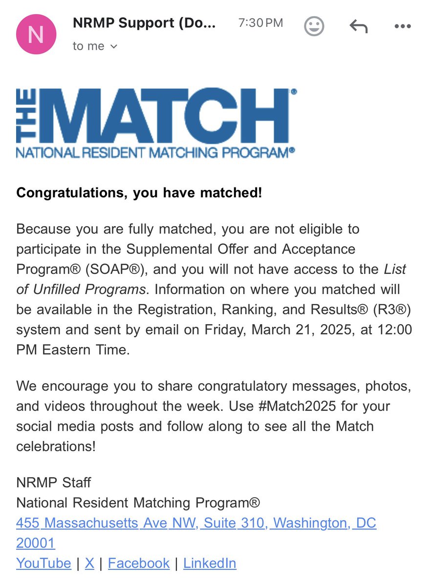 After years of hard work, dedication, mentorship from seniors and support from my family, a new chapter in my medicine career begins. #Match2025 #NRMP #ECFMG #IM