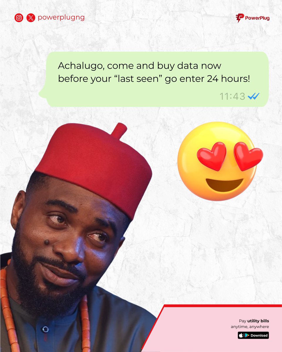 Achalugo, don’t let your ‘last seen’ turn to ‘last year’😂 Grab your data now with PowerPlug—All network available✅ Fast, easy, and reliable📱

#ChoosePowerPlug #AchalugoRecharge #StayConnected #NoDisconnect #SeamlessPayments