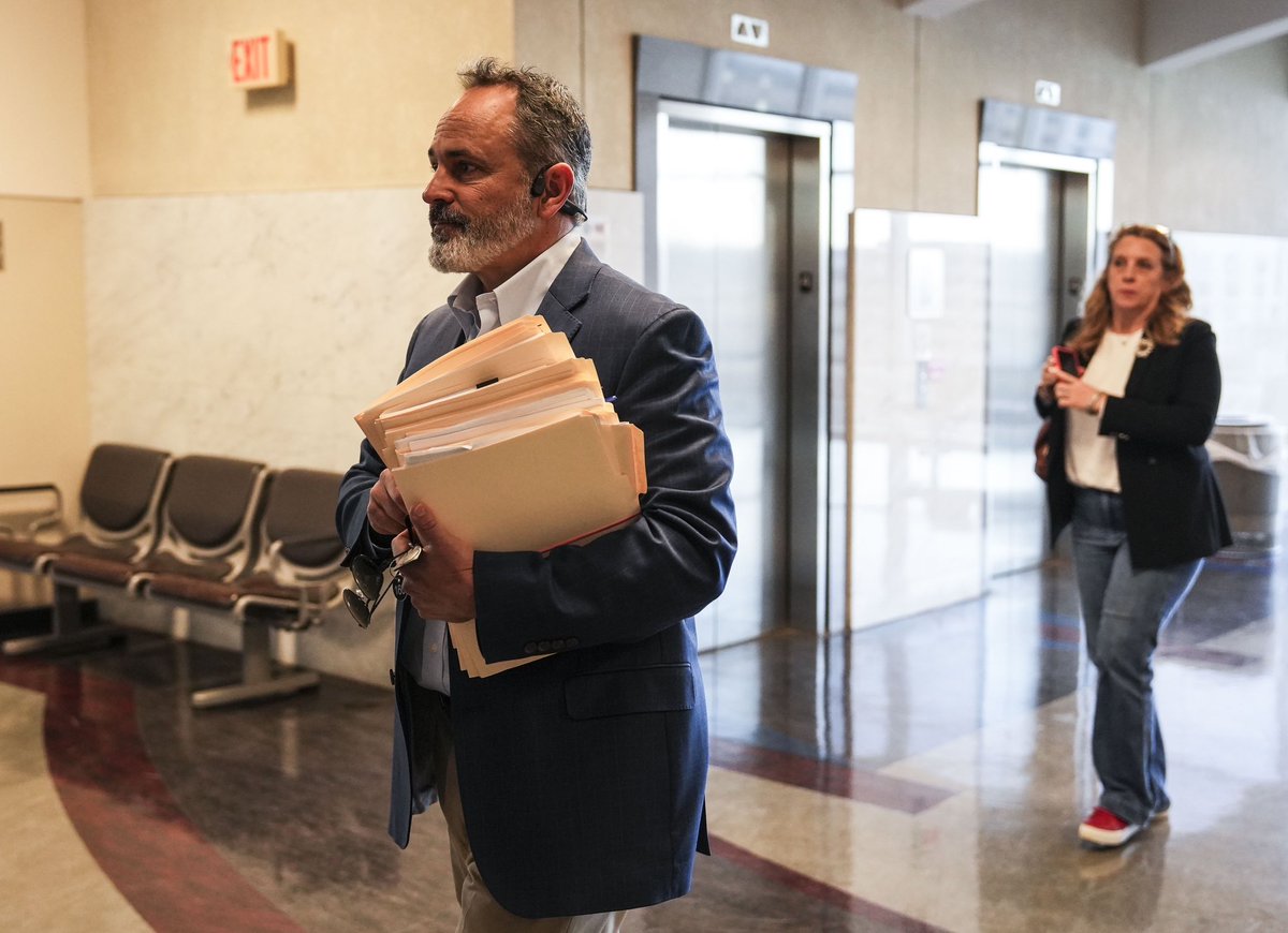 mattstonephotog's tweet image. Former Kentucky governor Matt Bevin arrives for a court hearing regarding an EPO filed against him by adopted son Jonah. On the courtroom door was a poster for adoption.
