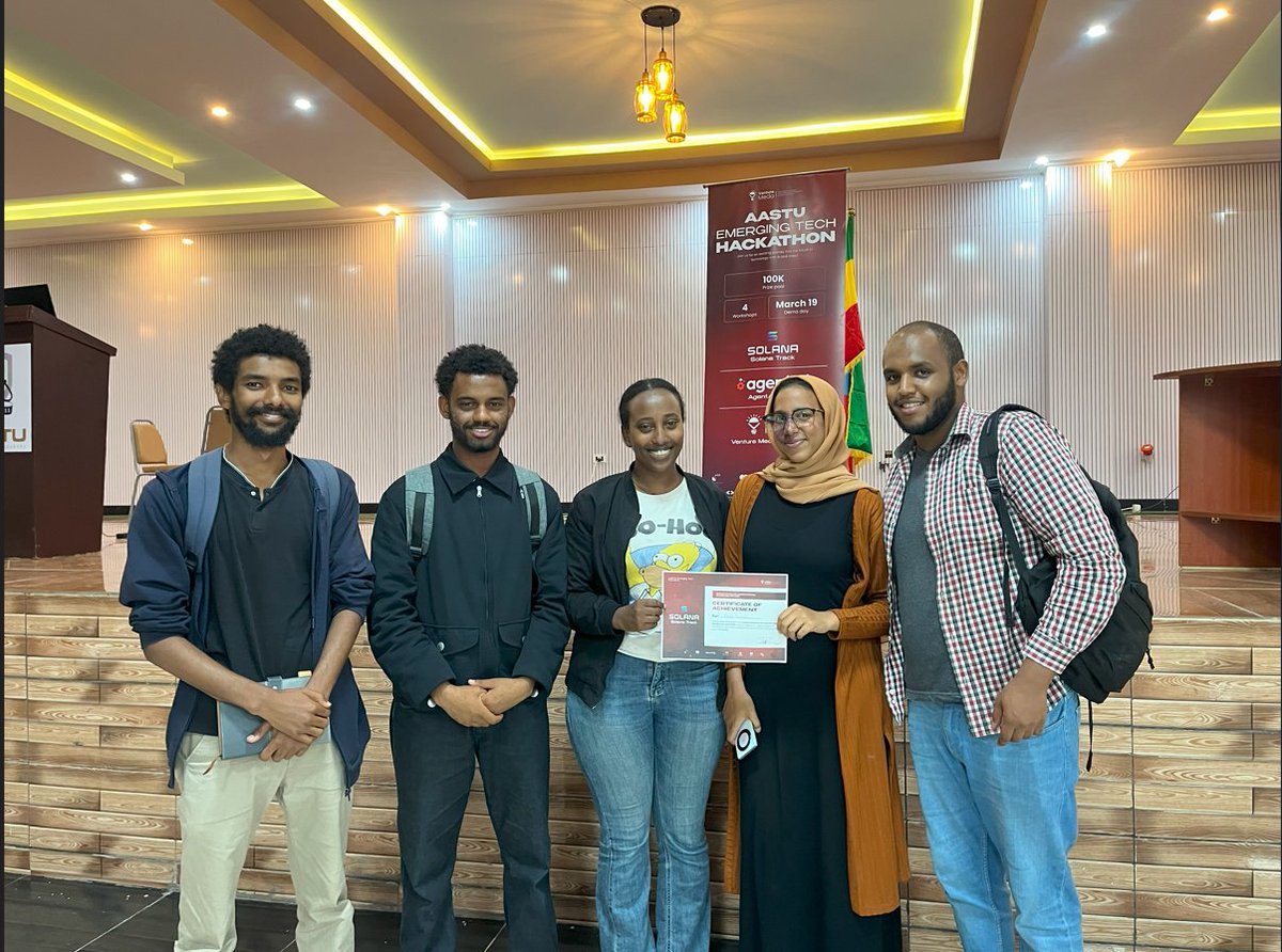 Won the Solana track at UNIHACK AASTU!  Had a good time building and trying out new ideas. Shoutout to the team for making it happen! #UNIHACKAASTU #Solana #BlockchainInnovation <a href="/iceaddis/">iceaddis</a> <a href="/Superteam_Et/">Wanna be Superteam Ethiopia</a> <a href="/solana/">Solana</a>