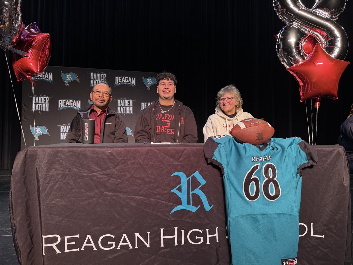 Congrats to <a href="/IsaiasG68/">Isaias Gonzalez</a> on signing his #NLI to play football at <a href="/GuilfordCollege/">Guilford College</a>.  <a href="/GuilfordFB/">Guilford College Football</a> is picking up a great player and an even better student athlete.  We're very proud of you Isaias!  #wearepafftown #RaiderNation #oneschoolonecommunityonefamily <a href="/next_fb/">Reagan Football Recruiting</a> <a href="/RRHSAthletics/">Reagan Athletics</a>