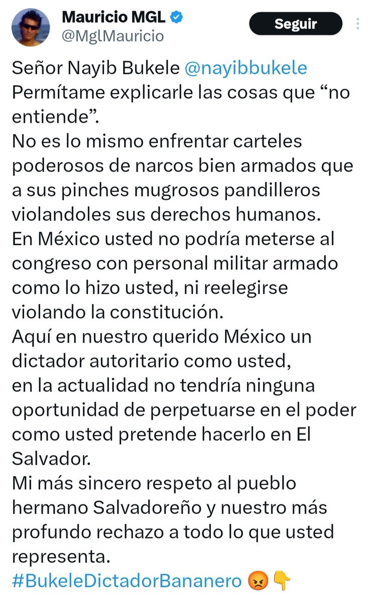 DiputadoChocol1's tweet image. Un mexicano le responde a Bukele tras sus estúpidas comparaciones. Somos la vergüenza de este continente.
