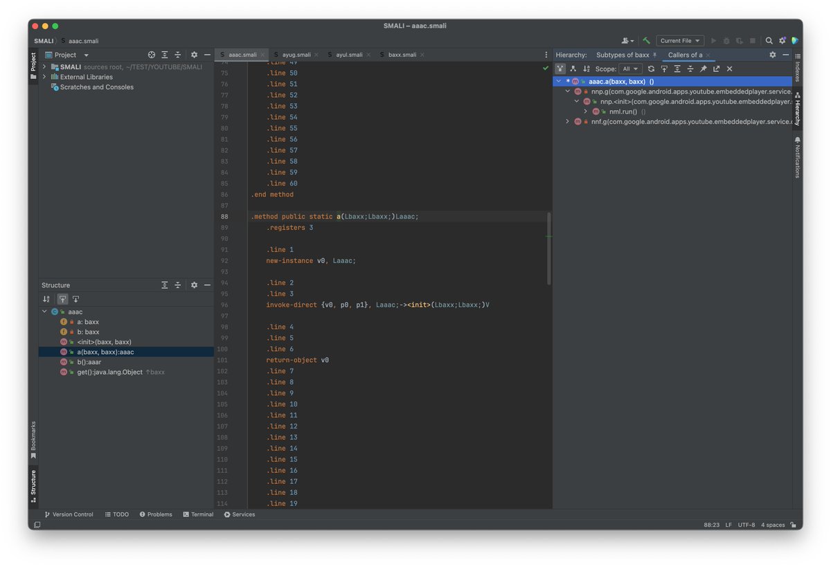 Look Mom, smalidea (github.com/JesusFreke/sma…) has new features:  1. Call-Hierarchy