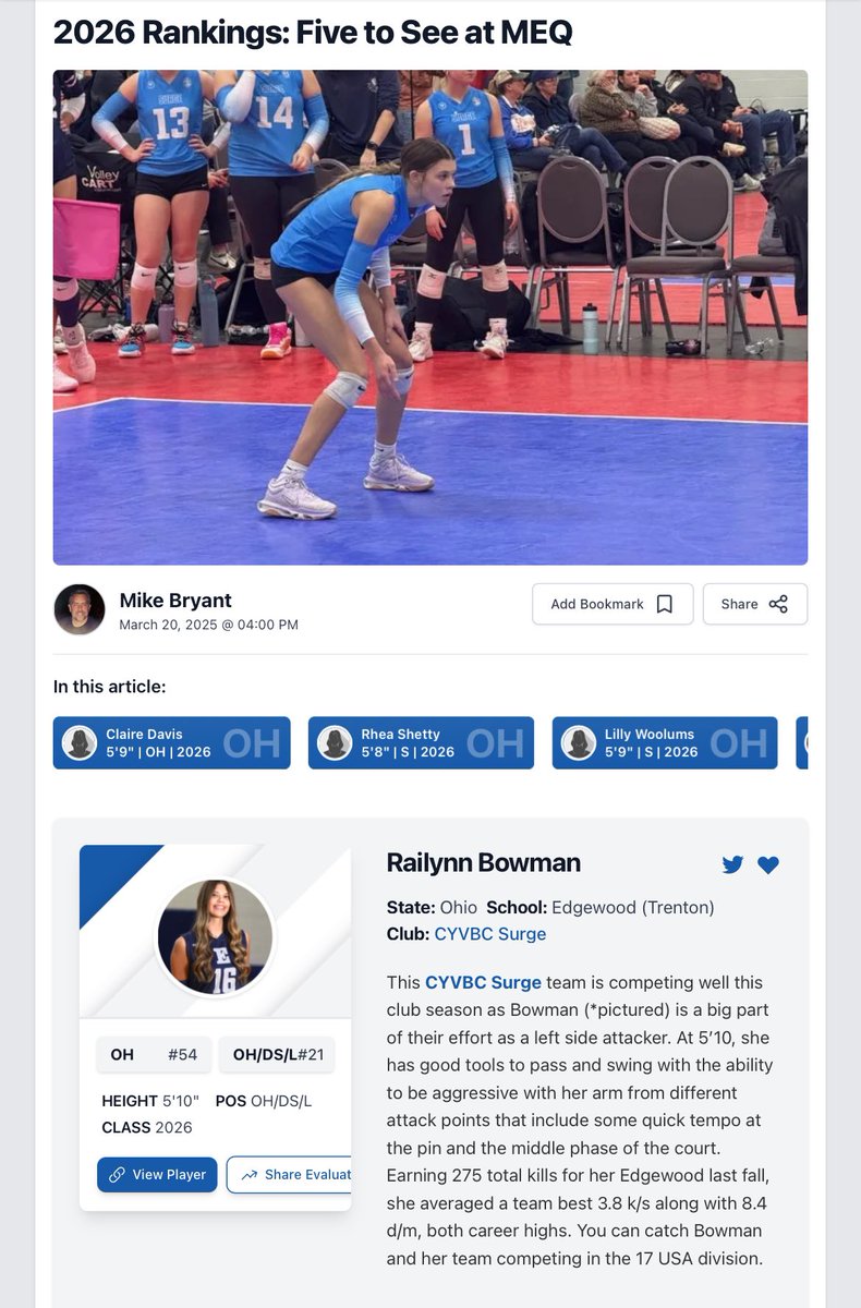 An awesome feature about Railynn Bowman on 17 Black before she competes at Nike MEQs. We are so proud of her and her team! We CANNOT WAIT to see what they do this weekend 💙😤🙌🏐

#WEoverme