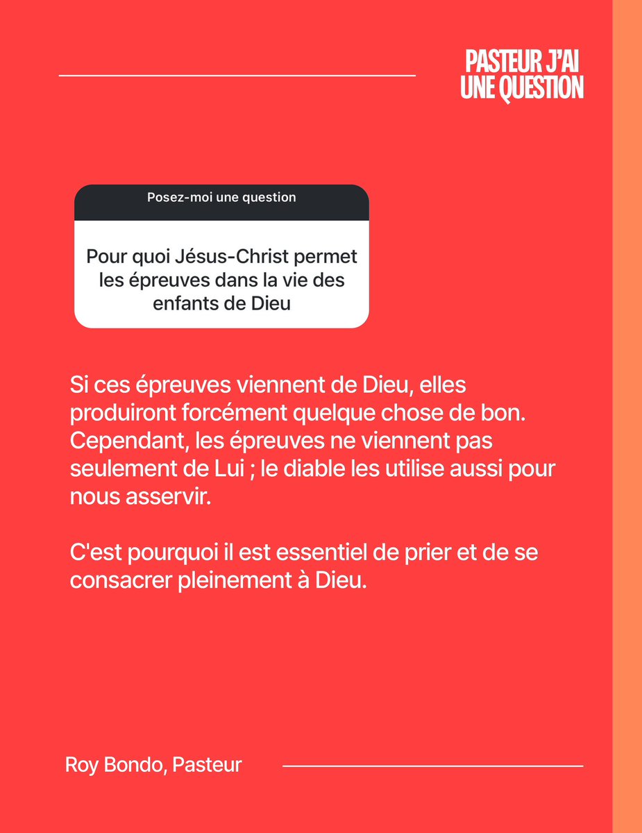 RBMinistry's tweet photo. “Pasteur, j’ai une question…”

Par la grâce de Dieu, j’ai répondu à quelques questions posées sur Instagram. Je crois que cela peut vous édifier.

Avez-vous aussi une question ? N’hésitez pas à la poser en commentaire.

#roybondo #rbministries #rbministry #poseunequestion https://t.co/BDUZE8Ipvv