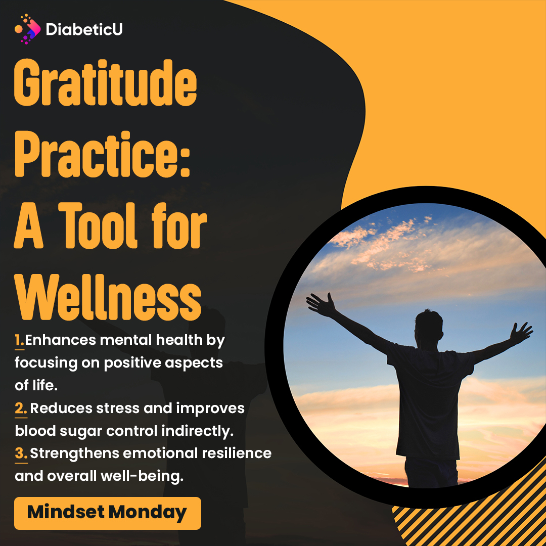 DiabeticuHealth's tweet photo. A healthy mind and mindful eating = key to diabetes management! 
✔️ Practice gratitude to reduce stress &amp; boost well-being
✔️ Eat slowly &amp; stay present during meals
✔️ Listen to your body's hunger &amp; fullness cues
How do you stay mindful? 
#DiabetesCare #Wellness https://t.co/VwTayEsQp1