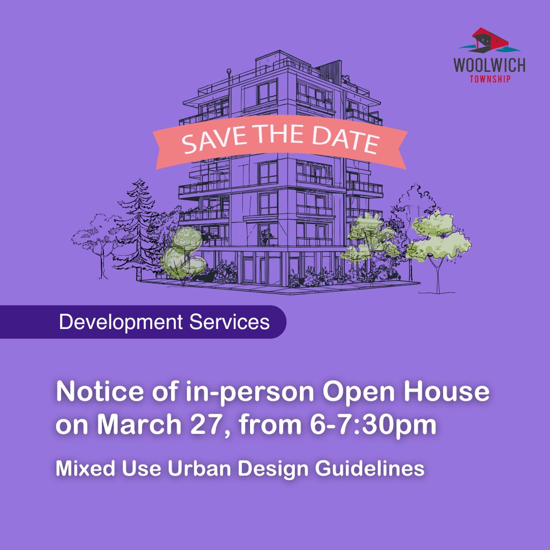 The Draft Mixed Use Urban Design Guidelines are now available for review!

Join the Open House to share your input:
📅 Date: March 27, 2025
📍 Location: 24 Church St W, Elmira - In Council Chambers
🕒 Time: 6:00 - 7:30 pm

Provide feedback by April 18. 

engagewr.ca/woolwich-muudg