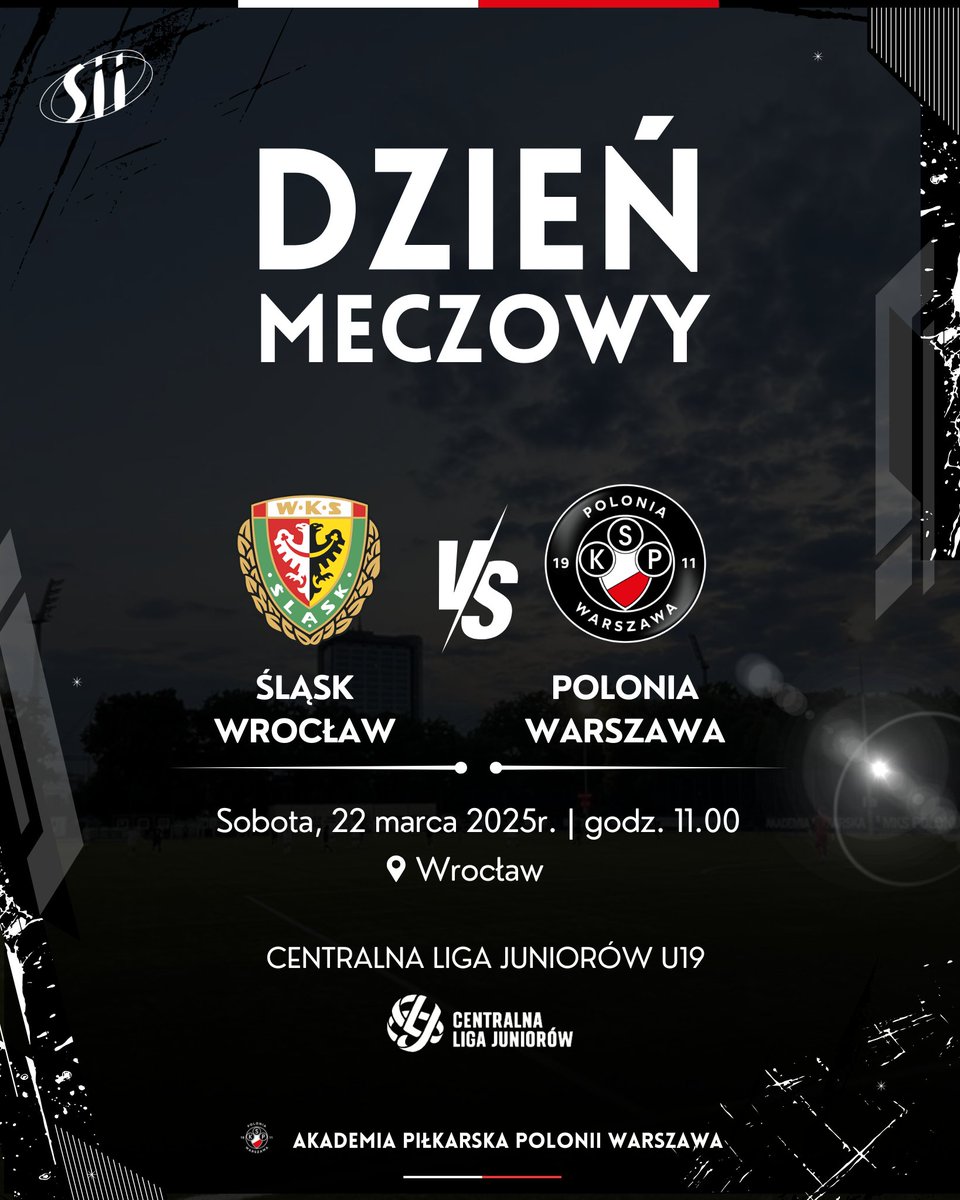 🔥 𝗗𝗭𝗜𝗘𝗡́ 𝗠𝗘𝗖𝗭𝗢𝗪𝗬 𝗖𝗟𝗝 𝗨-𝟭𝟵
🆚 Śląsk Wrocław
🏆 <a href="/CLJ_U19/">CLJ U19</a> 
⏰ 11.00
📍 Wrocław
