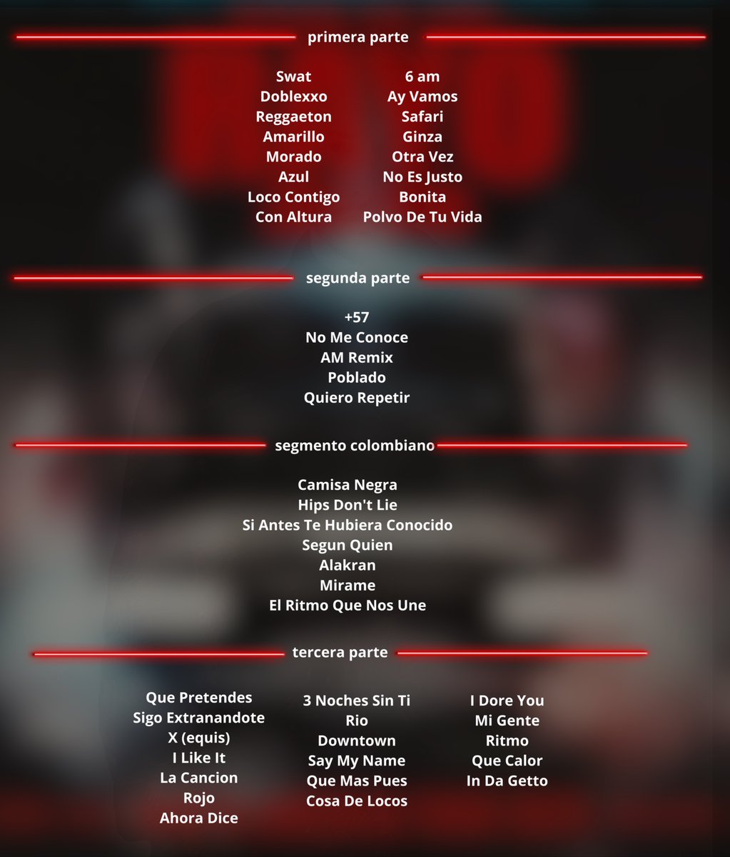 JBalvinCharts's tweet photo. RAYO TOUR  –– SETLIST OFICIAL https://t.co/Bzf4oyFVKN