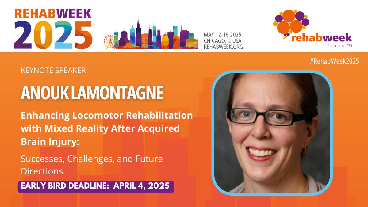 RehabWeek (@rehabweekorg) on Twitter photo 🎤Keynote Speaker Alert
Anouk Lamontagne (McGill University) joins #RehabWeek2025 to explore mixed reality in locomotor rehab after brain injury.
Don't miss this insightful session 👉 bit.ly/4kX6gGm
<a href="/ICORR_2025/">ICORR 2025</a> <a href="/IFESS_org/">Int’l Functional Electrical Stimulation Society</a> <a href="/ISVRSociety/">ISVRSociety</a> <a href="/ACRMtweets/">ACRM</a> <a href="/MiNT_hobbs/">The MiNT Academy: Masterclass in Neurotechnology</a> <a href="/RESNAorg/">RESNA</a> 🎤Keynote Speaker Alert
Anouk Lamontagne (McGill University) joins #RehabWeek2025 to explore mixed reality in locomotor rehab after brain injury.
Don't miss this insightful session 👉 bit.ly/4kX6gGm
<a href="/ICORR_2025/">ICORR 2025</a> <a href="/IFESS_org/">Int’l Functional Electrical Stimulation Society</a> <a href="/ISVRSociety/">ISVRSociety</a> <a href="/ACRMtweets/">ACRM</a> <a href="/MiNT_hobbs/">The MiNT Academy: Masterclass in Neurotechnology</a> <a href="/RESNAorg/">RESNA</a>