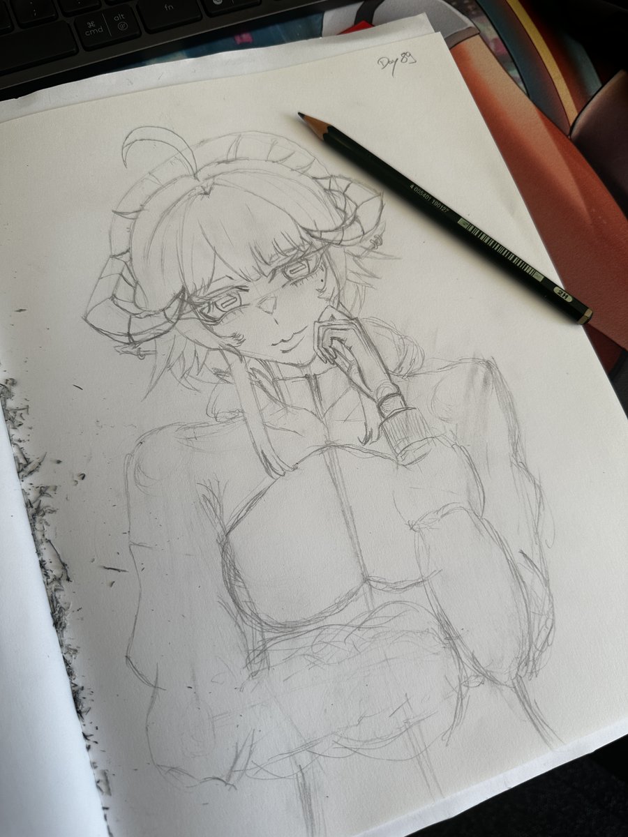 JOUR 89 Apprentissage de dessin : La Gym King/Daddy <a href="/WafWaffle_/">WAFFLE ☁️</a>  ! 

Pour une fois que c'est moi qui la dessine 😂
Je suis content et toujours déçu du rendu final par rapport à ce que j'avais en tête.
Je pense que j'aurais besoin de tips d'artistes 🧐