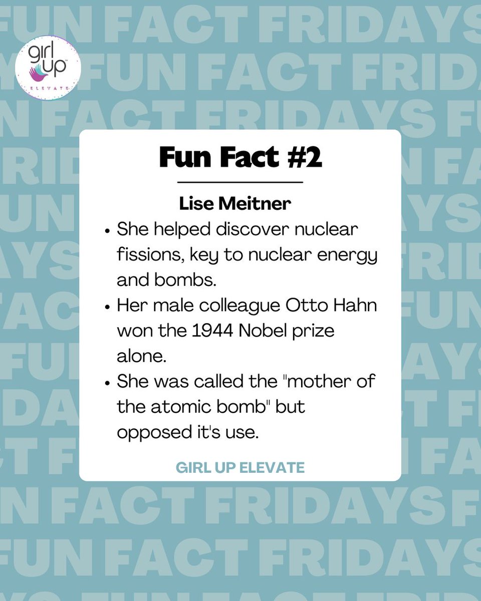 GirlupElevate's tweet photo. Empowered girls empower the world! 💪✨ Women in STEM Edition🌍🔬

#FunFactFriday #GirlUpElevate https://t.co/hn9mh2IwDv