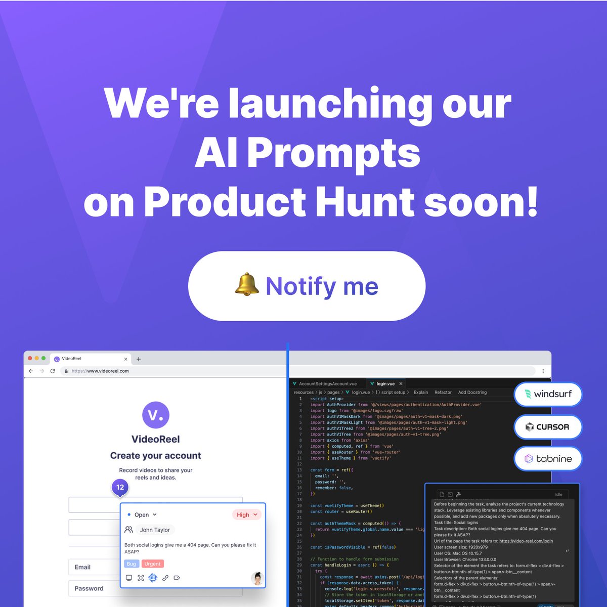 getwebvizio's tweet image. We're celebrating our new Webvizio feature, AI Prompts for AI Coding Agents (bit.ly/4bMetcr), by launching a campaign on Product Hunt! 🚀 We would love your support on launch day! Get a friendly reminder on launch day via the link below.
👉👉bit.ly/41Q2vKq