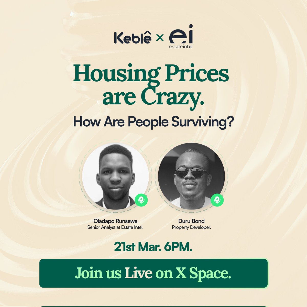 It’s happening TODAY!
🏡 Navigating Nigeria’s Housing Crisis 🔍 Real estate insights with <a href="/estate_intel/">Estate Intel</a> &amp; <a href="/bond_not_james/">Duru Bond</a> 📝 Real strategies. Real data. No fluff. 📍 6 PM WAT on X Spaces
Join now: 2ly.link/25TeP
#LiveDiscussion #NigerianRealEstate