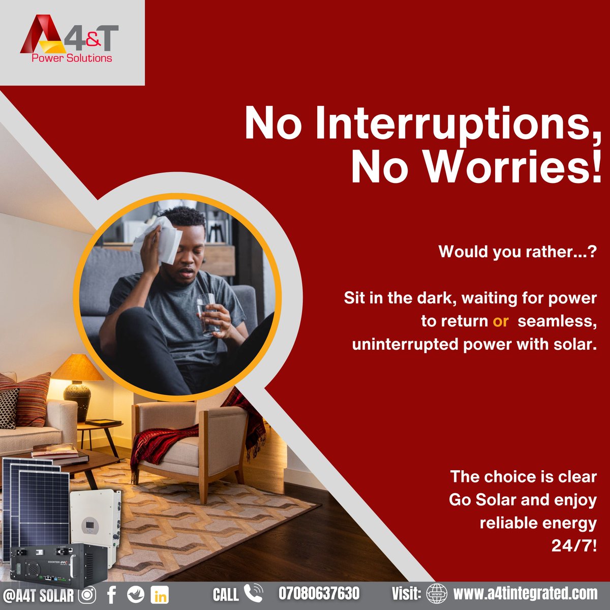 Blackouts or seamless power? 

The choice is yours 😏⚡ 
Say NO to interruptions and YES to sustainable, and reliable solar energy 🌞💡 

📩 Ready to switch? Let’s help you power up

#GoSolar #NoMoreBlackouts #SeamlessPower #RenewableEnergy