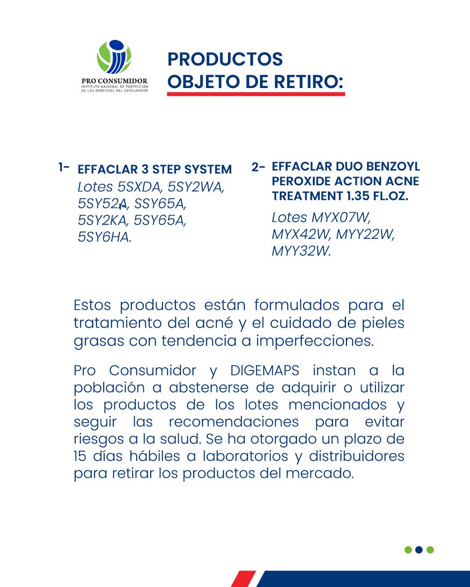 ProConsumidorRD's tweet photo. ⚠️ALERTA DE PRODUCTOS
.
Retiro productos por posible Contaminación con
Peróxido de benzoilo y/o Benceno

.
Más detalles en https://t.co/NPCQHZG5sj https://t.co/fAbrqhmTqX