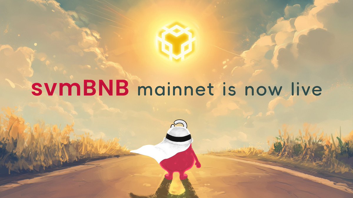 svmBNB mainnet is now live on <a href="/BNBCHAIN/">BNB Chain</a>, powered by SOON Stack. 

The same SVM experience, with $BNB as the native gas token, is now available to further scale BNB Chain &amp; unlock new possibilities for developers &amp; users.

Bridge now to svmBNB: bridge.soo.network/home?chain=1