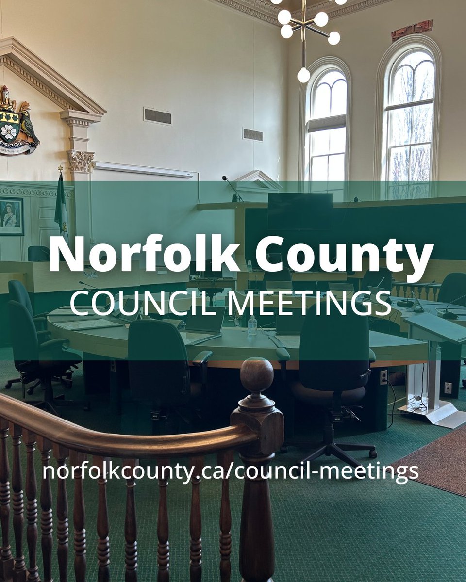 Hey Norfolk County! 👋 Our next Council meeting is coming up on Tuesday, March 25 at 1 p.m.

📑 Agenda: bit.ly/4kBuUwh
👀 Watch live: bit.ly/4iyccni