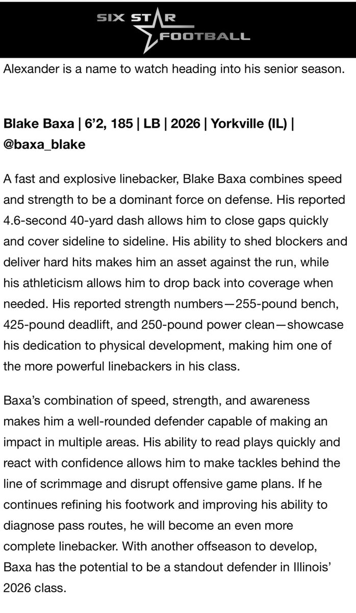 Thank you <a href="/sixstarfootball/">Six Star Football | PLUS+</a> for the write up. <a href="/EDGYTIM/">Timothy “EDGYTIM” OHalloran</a> <a href="/DeepDishFB/">DEEP DISH FOOTBALL</a> <a href="/6starfootballIL/">Six Star Football | ILLINOIS</a> <a href="/CoachDanMcGuire/">Dan McGuire</a>