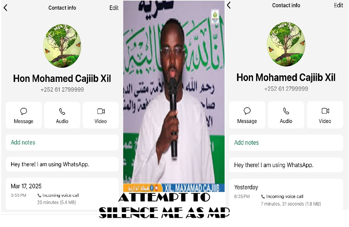 Message to ALL Somali People,

I want to take a moment to share with you an important and unexpected experience regarding recent conversations I had with MP Mohamed Ibrahim Ali (Cajiib), the Chairman of the Disciplinary Committee of the House of the People and a key