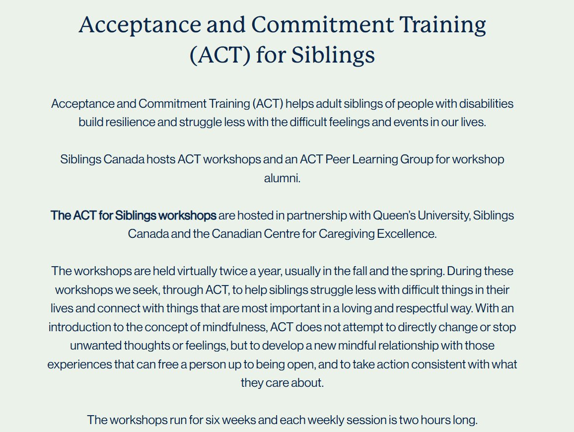 FASD Ottawa (@fasdottawa) on Twitter photo #Disabilities, including #neurodevelopmentaldisorders, affect all members of families, including #siblings, even in the adult years. @SiblingsCanada is hosting a workshops based on #acceptanceandcommitmenttherapy (ACT) for siblings. <a href="/CdnCaregiving/">Canadian Centre for Caregiving Excellence</a> learning.siblingscanada.ca/courses/ACT-fo… #Disabilities, including #neurodevelopmentaldisorders, affect all members of families, including #siblings, even in the adult years. @SiblingsCanada is hosting a workshops based on #acceptanceandcommitmenttherapy (ACT) for siblings. <a href="/CdnCaregiving/">Canadian Centre for Caregiving Excellence</a> learning.siblingscanada.ca/courses/ACT-fo…