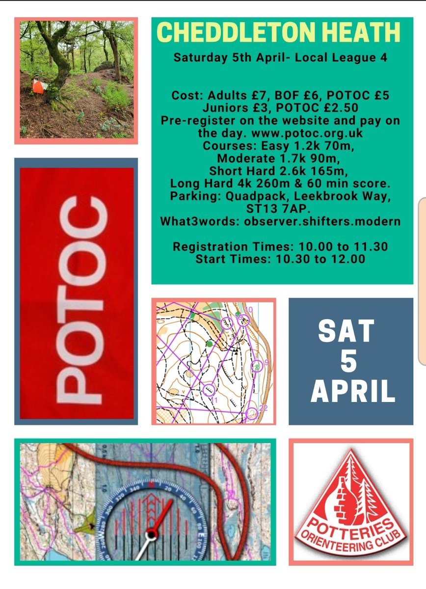 POTOC_Orienteering (@potteriesoclub) on Twitter photo 🔜 Cheddleton Heath
📅 Sat 5th April
Entry potoc.org.uk/events/cheddle…
💷 £6 adults, £3 juniors
🚗 ST13 7AP
W3W observer.shifters.modern
Registration 10-11:30
Starts 10:30-12
@waltonchasers
<a href="/MDOCOrienteers/">MDOC</a>
@derwentvalleyorienteers
<a href="/HarlequinsOC/">Harley O'Quin</a>
<a href="/DEE_OClub/">Deeside O Club</a>
<a href="/WREorienteers/">Wrekin Orienteers</a>
#RT 🔜 Cheddleton Heath
📅 Sat 5th April
Entry potoc.org.uk/events/cheddle…
💷 £6 adults, £3 juniors
🚗 ST13 7AP
W3W observer.shifters.modern
Registration 10-11:30
Starts 10:30-12
@waltonchasers
<a href="/MDOCOrienteers/">MDOC</a>
@derwentvalleyorienteers
<a href="/HarlequinsOC/">Harley O'Quin</a>
<a href="/DEE_OClub/">Deeside O Club</a>
<a href="/WREorienteers/">Wrekin Orienteers</a>
#RT