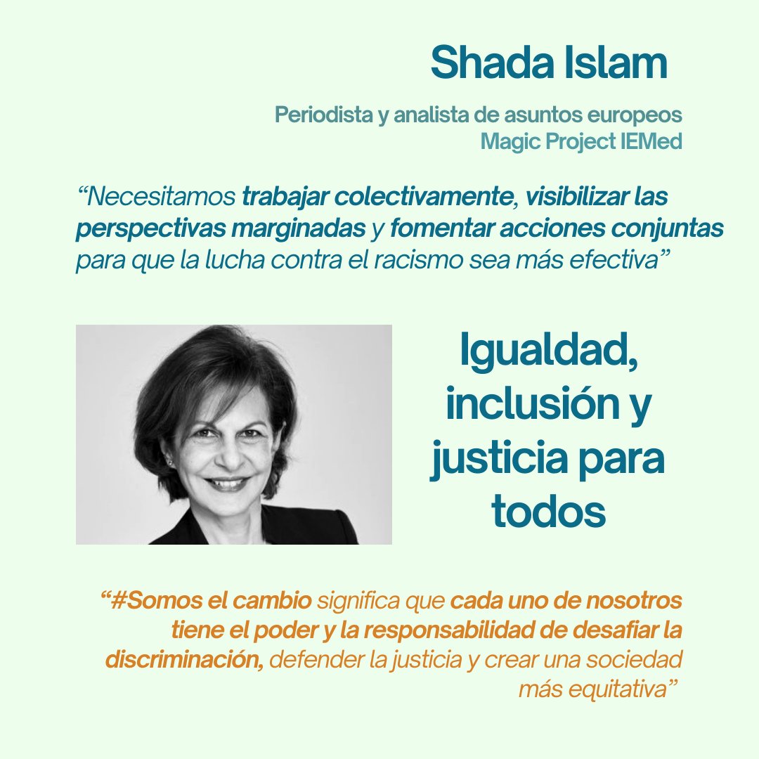 ...como los periodistas, comunicadores y activistas <a href="/MohamedElAmrani/">Mohamed El Amrani</a> <a href="/shada_islam/">Shada Islam</a> <a href="/Bouty_Elhadri/">Boutaina El Hadri</a> o <a href="/cabreramedina1/">José Carlos Cabrera Medina</a>, que comparten cómo pasar a la acción para conseguir cambios y luchar contra el racismo.

#SomosElCambio es una campaña de la <a href="/redespanolafal/">Red Española de la Fundación Anna Lindh</a>, que coordina el IEMed.