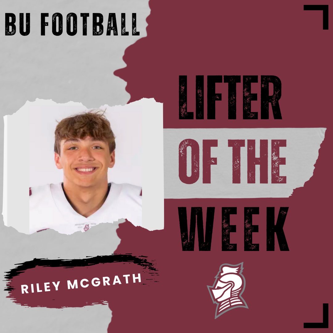 Bellarmine Sprint Football (@buknightsfb) on Twitter photo Week 2: Lifter of the Week goes to Freshmen, DB Riley McGrath! Congratulations <a href="/RileyMcGrath013/">Riley McGrath</a> 💪⚔️ Week 2: Lifter of the Week goes to Freshmen, DB Riley McGrath! Congratulations <a href="/RileyMcGrath013/">Riley McGrath</a> 💪⚔️